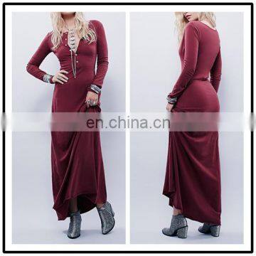 Cotton Spandex Knitted Tight Slim Red Long Sleeve Evening Dresses Woman Night Dress NT6774