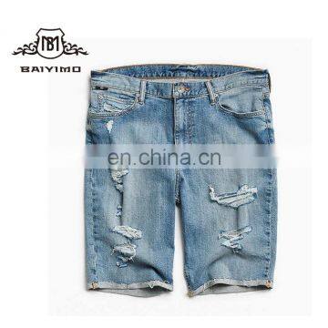 2017 High Quality Fashion New Casual Broken Hole Washed Blue Jeans Mens Denim Shorts