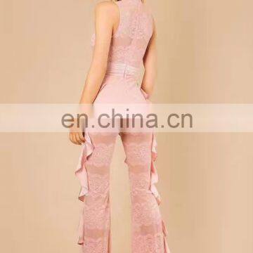 Fashion New Designs Sleeveless Ruffle Front Lace Black Rompers Jumpsuits for Women 2017 photo-4