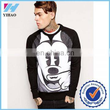 Trade assurance Yihao men's fashion cotton bulk printed mickey on the front black hoodie for man without hood China supplier