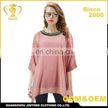 AZ4559 women clothing half sleeve loose chiffon printing top shirt blouse