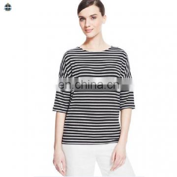 T-WT505 Woman Half Sleeve Spandex Cotton Stripe T Shirt Design