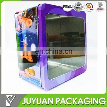 rectangular shape tin packagng box , window custom tin case for sale