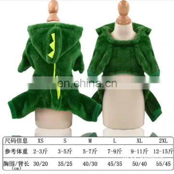 Warm Pet dog Cat green dinosaur coral fleece Clothes four feet Hoodie