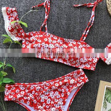 2019 Sexy High Waist Swimsuit Women Lace Bikini Off Shoulder Bikinis Swimwear Red Print Biquini Bathing Suit Beachwear