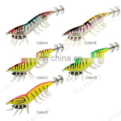 New 95mm/21g Size Hard Wood Shrimp Baits High Quality 5colors Luminous Squid Lures photo-3