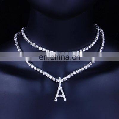 High quality fashion wholesale alphabet cubic zirconia diamond tennis letter initial necklace for women 2020