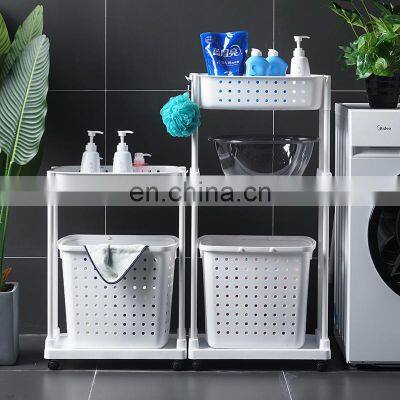 High Quality Plastic laundry hamper on wheels 2 tier laundry hamper basket bathroom laundry hamper with wheels