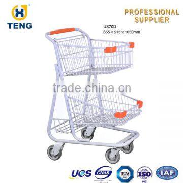 Custom Colors American Style Two-tier 70L Supermarket Shopping Cart Grocery Shopping Trolley