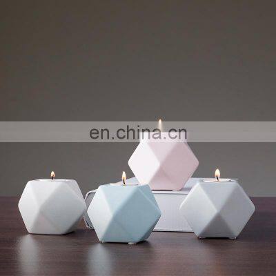 Wholesale Creative Retro Geometric Candle Jars Vasos Para Velas Ceramic Candle Holder Candlestick Home Decor
