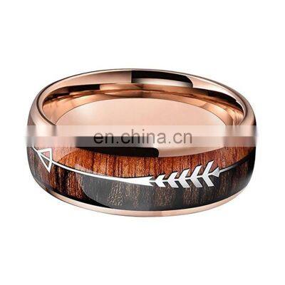2020 Fashion Trendy Simple Casual Sporty Stainless Steel Rose Gold Arrow Wood Grain Ring for Men Women Jewelry Never Rust Rings photo-5