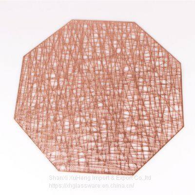 Cheap Metallic Golden Silver Rose Gold Colored Octagonal PVC Place Mats For Wedding Dinning Table photo-4