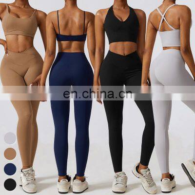 Wholesale New Sportswear 2 Piece Suit Sports Bra Tank Top Leggings Custom Workout Wear Gym Fitness Sets Women Yoga Set