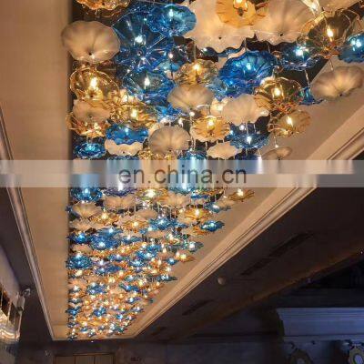 Custom Decoration Lighting Banquet Hotel Lobby Villa Large Project Blown Glass Leaf Chandelier