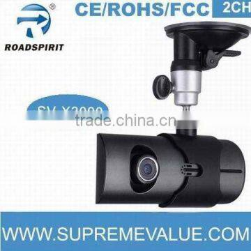 gps/gsm dual camera sd card video recorder with 140 degree lens support cycle recording