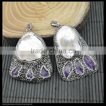 LFD-0031P ~ Amethyst & Pearl Pave Crystal Rhinestone Pendants Jewelry