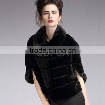 QD29225 New Design Sheared Top Rabbit Fur Jacket With Mink Fur Collar And Cuff