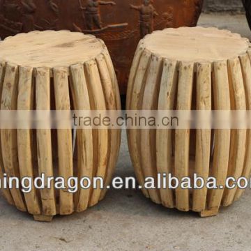 Chinese antique natural wooden round stool