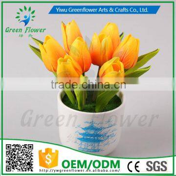 2016 Wholesale Multicolor Latex Artificial PU Flowers Mini Tulip Bonsai Real Touch Bouquet Wedding Bridal Decor Display Flower