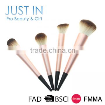 4PCS Pink Makeup Brush Set Include Foundation Bronzer Angled Blush Powder Brush