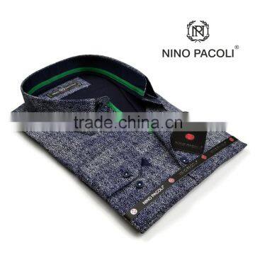 Stylish Men's Shirts - Navy Blue Color Green Line Garni - Long Sleeve