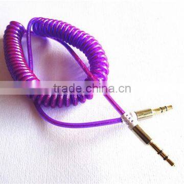 colorful fashion flexible dc3.5m to dc3.5m spiral metal transperant cable extend aux stereo audio cable