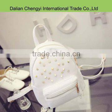 Fashionable gorgeous girls pu leisure college backpack with rivets