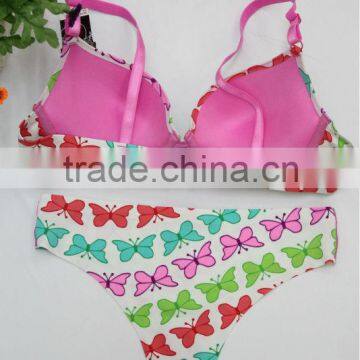 Butterfly Print Hot Sexy Bonded Bra Thong Set Seamless Underwear photo-2