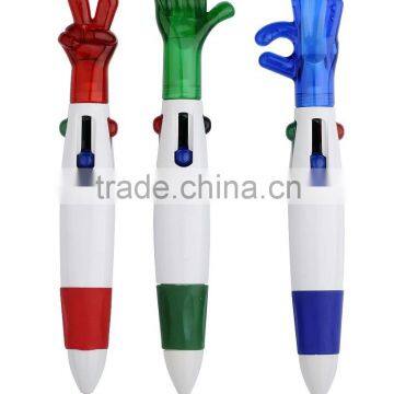 Mini flat 4 color ball pen with ok thumb and Victory gesture