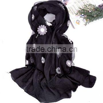 New Product Fashion Daisy Embroidered Scarf With Chinese Knot Tassel WJ-670 photo-3