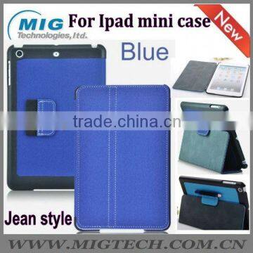 Business style jean leather case with pen slot, for ipad mini case