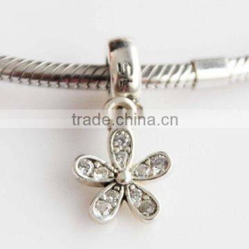 Flower White Zirconia 925 Sterling Silver Charm