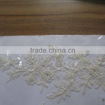 Hot sale beautiful flower embroidered lace for bridal dress/custom design sequin beaded lace applique