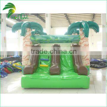 small size inflatable frost shape green slide , inflatable 2 lines water slides