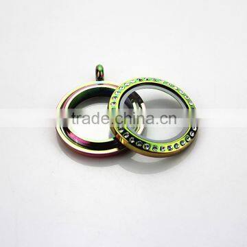 New Arrive 316L Stainless Steel Screw 25mm Rainbow Floating Charms Lockets With Rhinestone