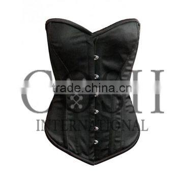 Overbust Steel Boned Corset in Black Satin Ci-1159