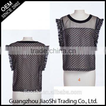 2016 Women Tops Free Sample Plus Size Sleeveless Printed Black Color Women Top for Ladies