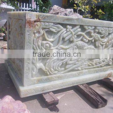 Funeral Coffin, Cremation Urn Phonix Green Marble Stone Hand Carved Sculpture From Vietnam