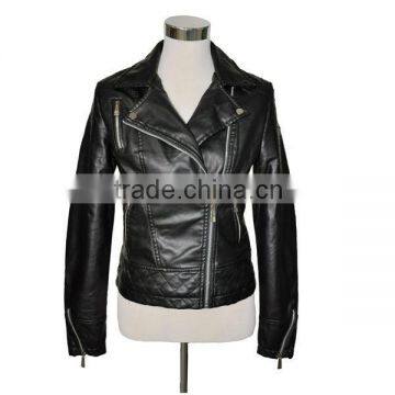 High quality slim short PU leather jacket for women