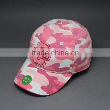 CHEAP CUSTOM APPLIQUE EMBROIDERY COTTON ADJUSTABLE CAMO BASEBALL CAP FOR GIRL