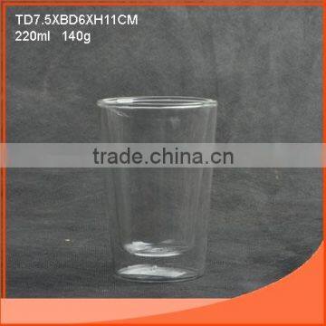 220ml clear double wall glass cup