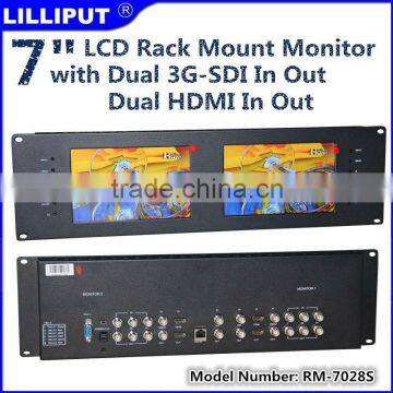 HD SDI 7 inch lcd rack mount monitor with dual hdmi modules and loop-through