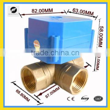 3 way brass electric ball valve 12v 24v 110v 1" T flow