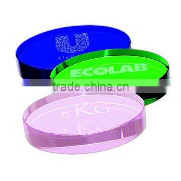 Round colorful crystal paperweight with customized logo