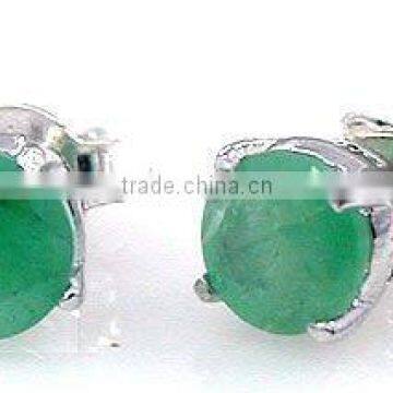 1.30ctw Genuine Emerald Round .925 Sterling Silver Stud Earrings