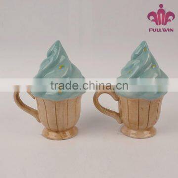 Ecofriendly ceramic ice cream cups with handle and lid