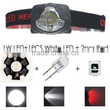 Professional 1W LED+1 White LED+2 RED LED Warning Light Headlamp LED, Best LED Headlamp Headlight, Bright LED Headlamp Lights photo-4