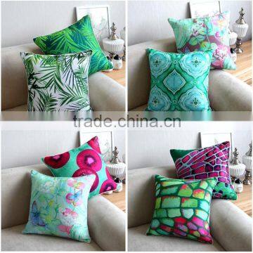 cotton linen realistic digital colorful bright green plant and geometry printed sofa chair home decor cushion cover pillow case