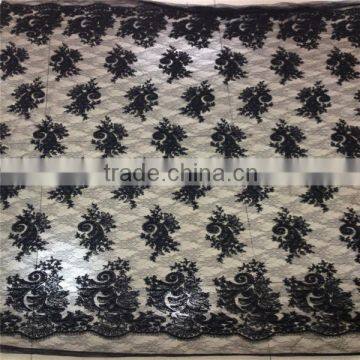 Black eyelash embroidery mesh lace fabric bridal corded lace