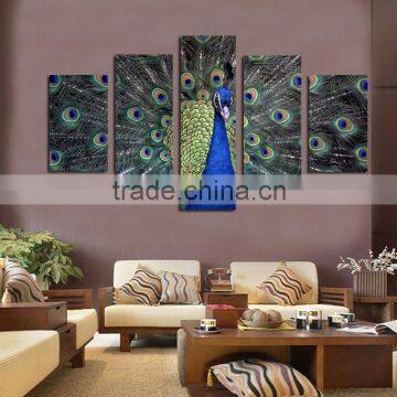 5 Panel Peacock Animal Printed Canvas Art With Framed For Livingroom DWYS27